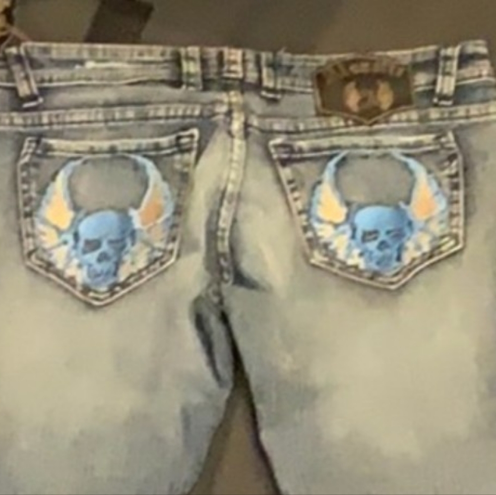 Alouette Women’s Boot Cut Denim Jeans Skull pockets sz 25